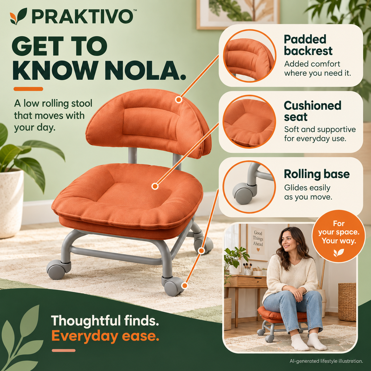 The Nola Rolling Stool